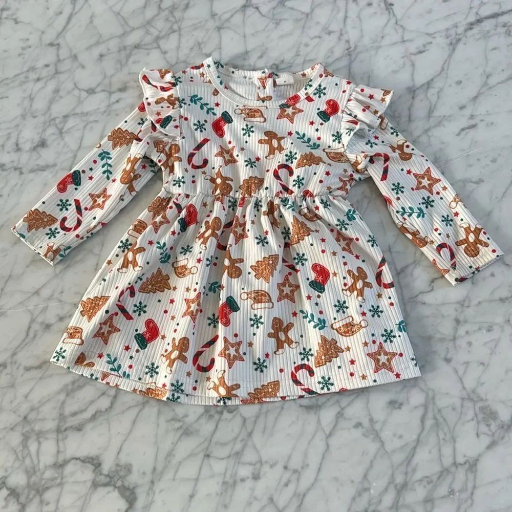 Girls Holiday Christmas Dress Sz 9-12 Mo Candy Cane Snowflake